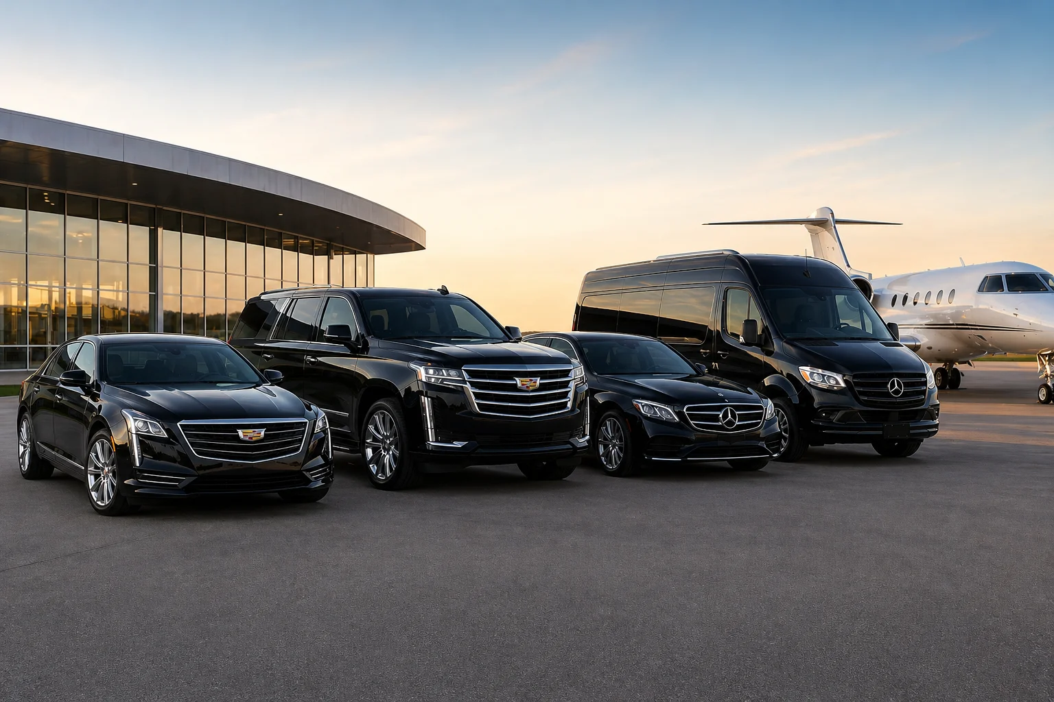 Luxury executive fleet with private jet transfer service at Dallas Love Field Airport