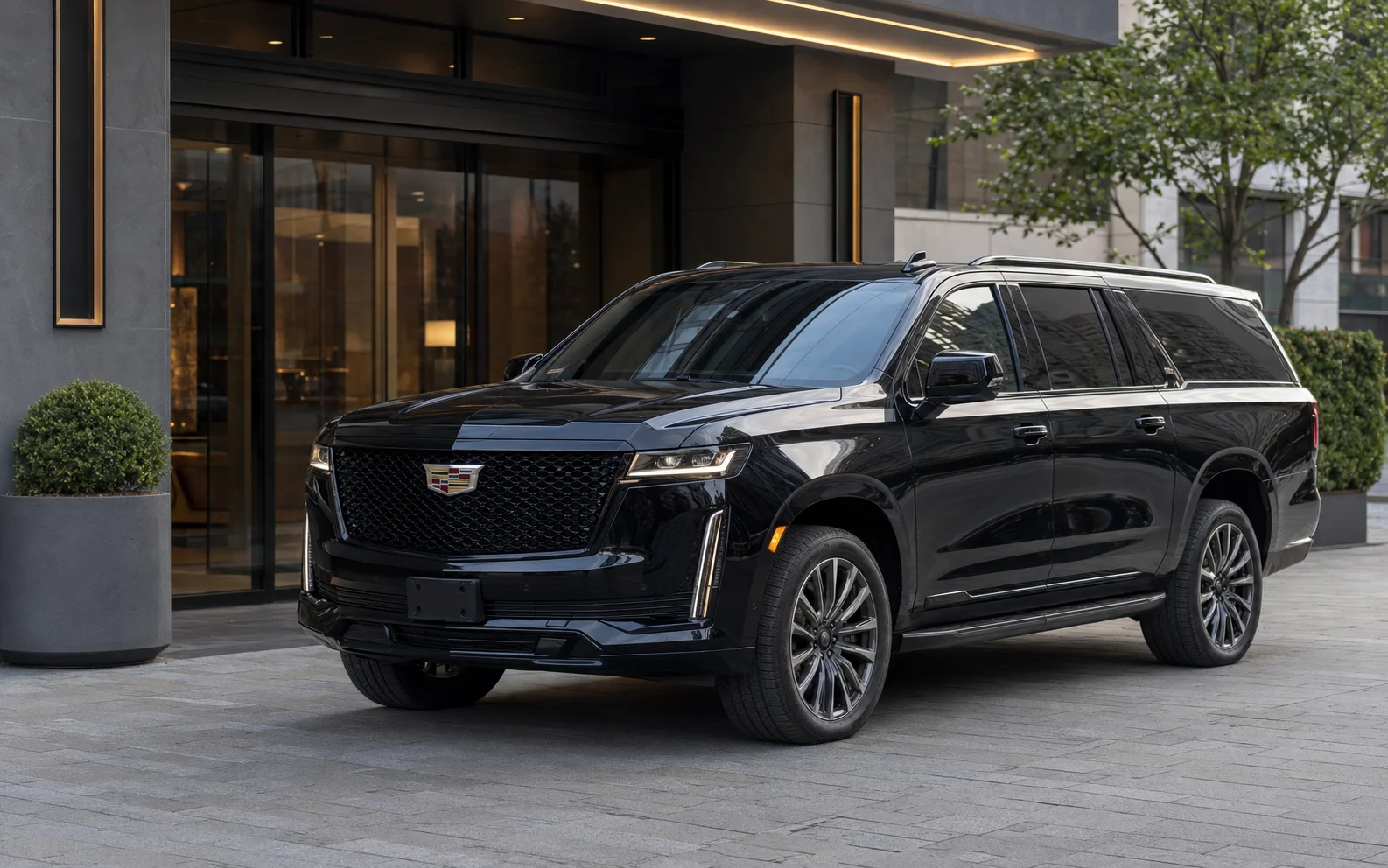 Black luxury SUV prepared for discreet VIP and celebrity chauffeur transportation