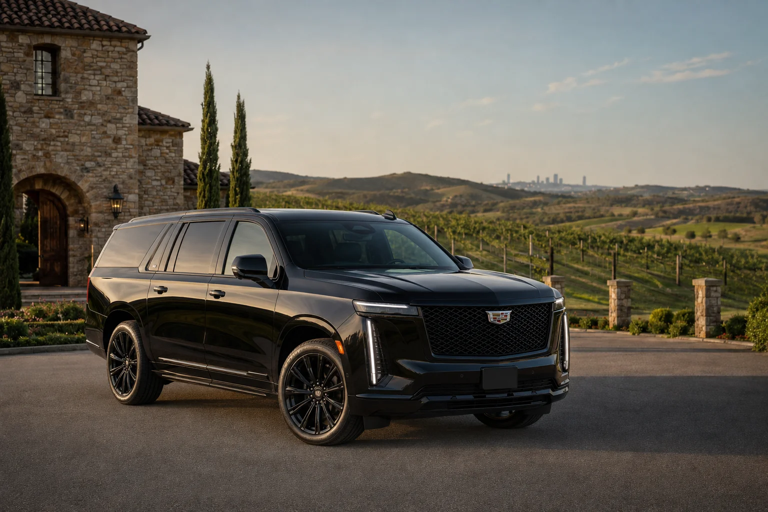 Black luxury SUV for private wine and city tour limousine service