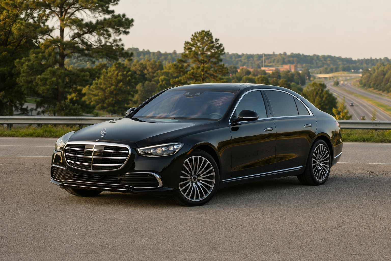 Black luxury sedan for Birmingham to Tuscaloosa car service
