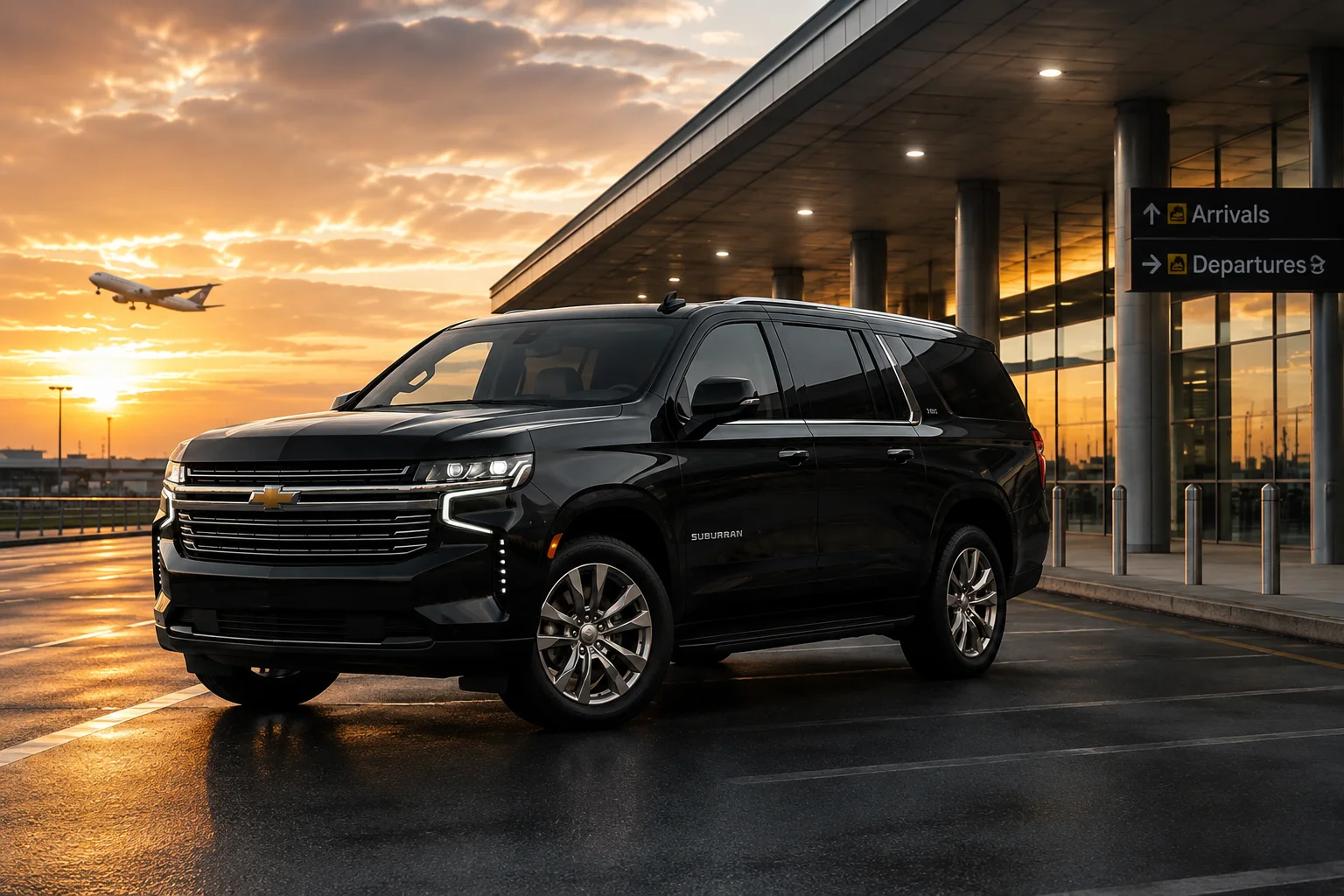 Black Cadillac Escalade luxury SUV for chauffeur service and airport transportation