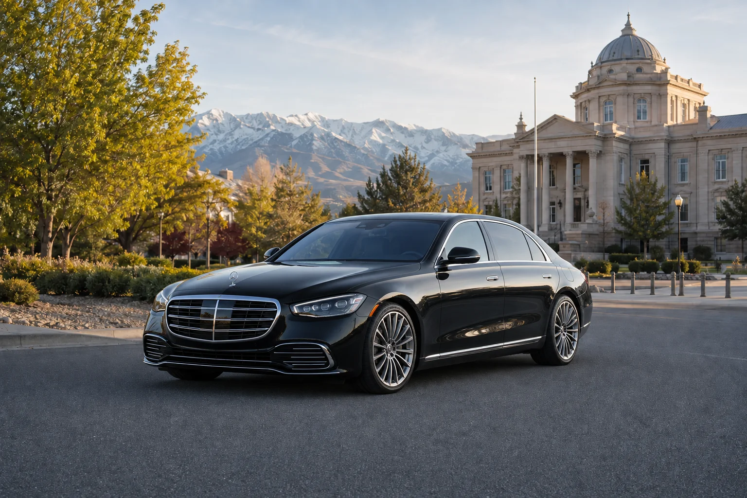 Black luxury sedan providing chauffeur service in Carson City Nevada