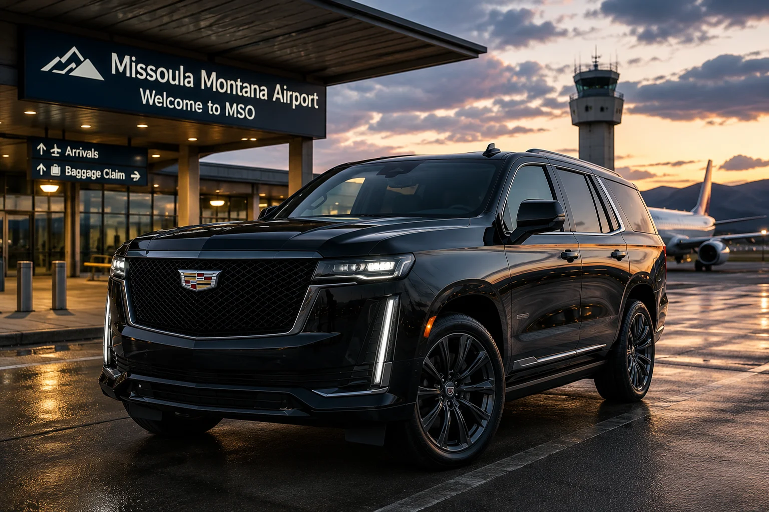 Black luxury SUV for Missoula Montana Airport transportation