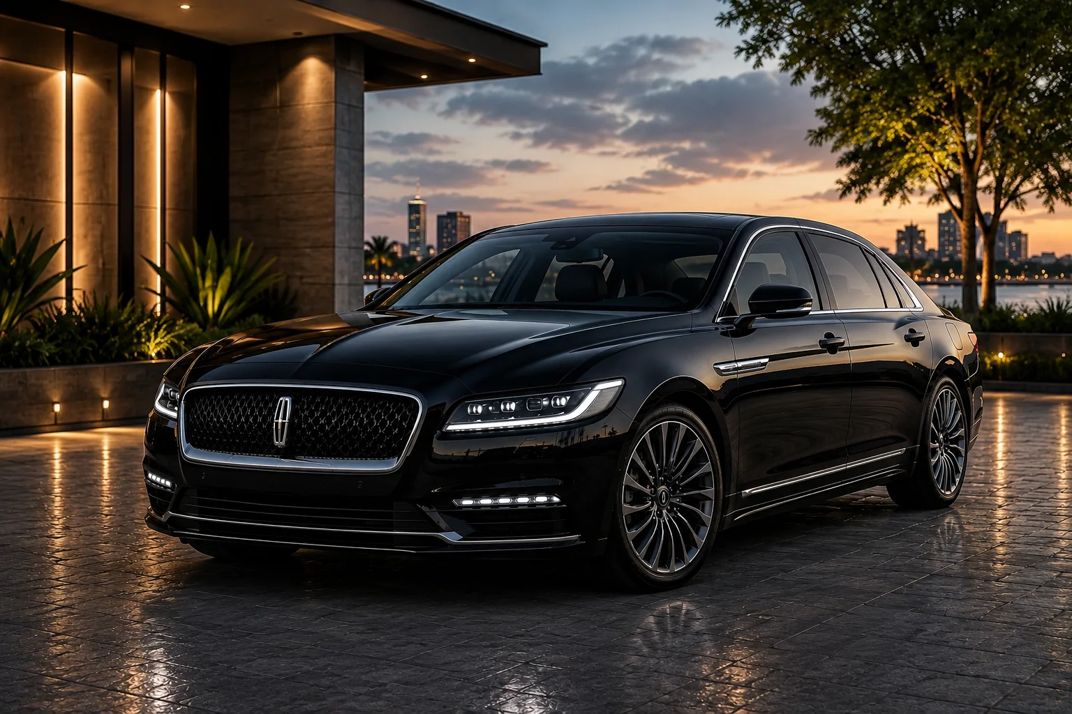Luxury black sedan prepared for Louisiana chauffeur transportation